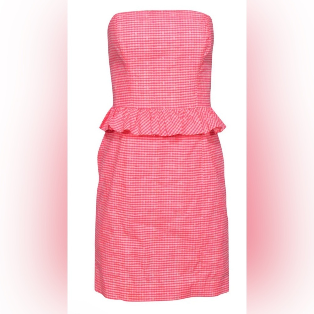 Lily Pulitzer Lowe strapless peplum dress size 6 strapless hot pink like new - Picture 8 of 12